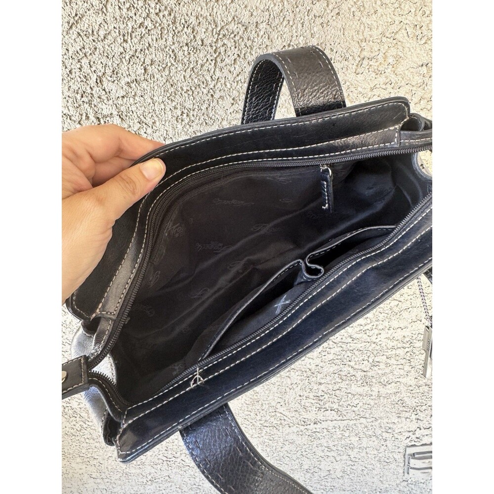 Fossil Blackburn Pebbled Leather Satchel Shoulder Bag Black Two Handle Purse - Picture 7 of 7